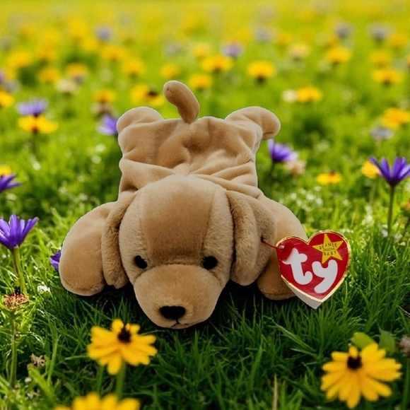 1997 Ty Beanie Baby Fetch Plush Dog Toy - Tan - Picture 1 of 6